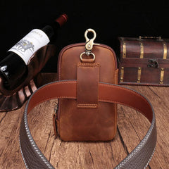 Small Mens Leather CELL PHONE HOLSTER Belt Bag Belt Pouch Waist Bag For Men - imessengerbags