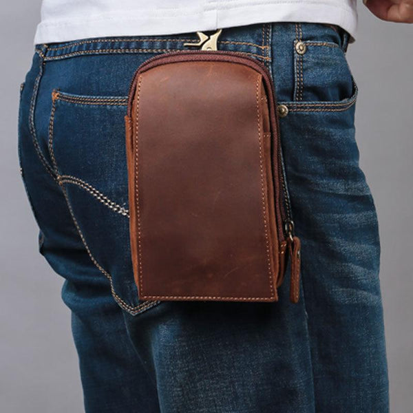 Small Mens Leather CELL PHONE HOLSTER Belt Bag Belt Pouch Waist Bag For Men - imessengerbags