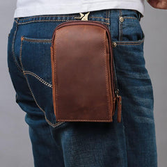 Small Mens Leather CELL PHONE HOLSTER Belt Bag Belt Pouch Waist Bag For Men - imessengerbags