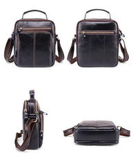 Cool Brown Leather Men's Small Vertical Side Bag Blue Vertical Messenger Bag For Men