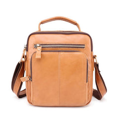 Cool Brown Leather Men's Small Vertical Side Bag Blue Vertical Messenger Bag For Men