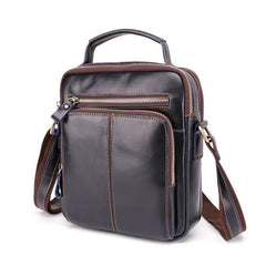 Cool Brown Leather Men's Small Vertical Side Bag Blue Vertical Messenger Bag For Men