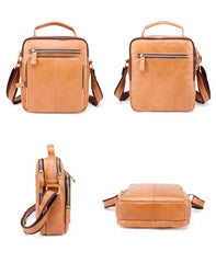 Cool Brown Leather Men's Small Vertical Side Bag Blue Vertical Messenger Bag For Men