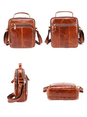 Cool Brown Leather Men's Small Vertical Side Bag Blue Vertical Messenger Bag For Men