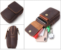 Cool Brown Leather Men's Cell Phone Holster Brown Belt Bag Belt Pouch For Men