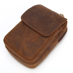 Cool Brown Leather Men's Cell Phone Holster Brown Belt Bag Belt Pouch For Men