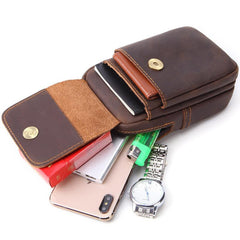 Cool Brown Leather Men's Cell Phone Holster Brown Belt Bag Belt Pouch For Men