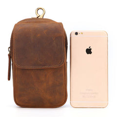 Cool Brown Leather Men's Cell Phone Holster Brown Belt Bag Belt Pouch For Men