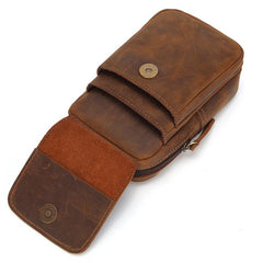 Cool Brown Leather Men's Cell Phone Holster Brown Belt Bag Belt Pouch For Men