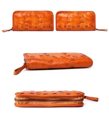 Vintage Brown Leather Men's Clutch Long Wallet Zipper Black Wristlet Wallet For Men - imessengerbags