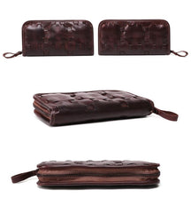 Vintage Brown Leather Men's Clutch Long Wallet Zipper Black Wristlet Wallet For Men - imessengerbags