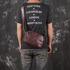 Vintage Small Brown Leather Men's Side Bag Black Courier Bag Messenger Bag For Men
