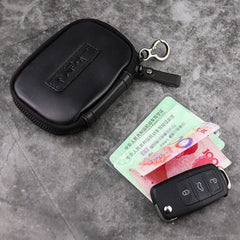 Cool Black Leather Men's Key Wallet Zipper Car Key Holder Card Wallet For Men - imessengerbags