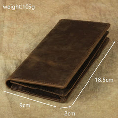 Vintage Brown Leather Men's Long Wallet Bifold Long Slim Wallet For Men - imessengerbags