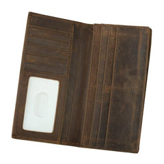 Vintage Brown Leather Men's Long Wallet Bifold Long Slim Wallet For Men - imessengerbags