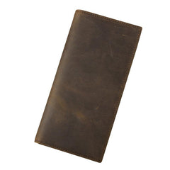 Vintage Brown Leather Men's Long Wallet Bifold Long Slim Wallet For Men - imessengerbags