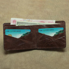 Vintage Brown Leather Men's Bifold Small Wallet Black Slim Vertical billfold Wallet For Men - imessengerbags