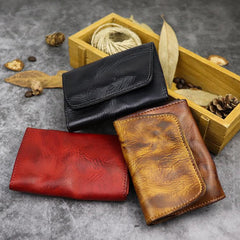 Vintage Brown Leather Men's Small Wallet Card Wallet Black billfold Front Pocket Wallet For Men - imessengerbags
