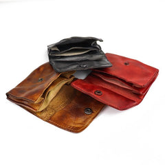 Vintage Brown Leather Men's Small Wallet Card Wallet Black billfold Front Pocket Wallet For Men - imessengerbags