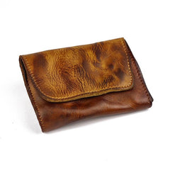 Vintage Brown Leather Men's Small Wallet Card Wallet Black billfold Front Pocket Wallet For Men - imessengerbags