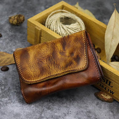 Vintage Brown Leather Men's Small Wallet Card Wallet Black billfold Front Pocket Wallet For Men - imessengerbags