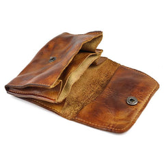 Vintage Brown Leather Men's Small Wallet Card Wallet Black billfold Front Pocket Wallet For Men - imessengerbags
