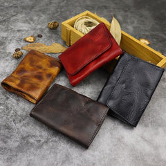 Vintage Brown Leather Men's Small Wallet Card Wallet Black billfold Front Pocket Wallet For Men - imessengerbags
