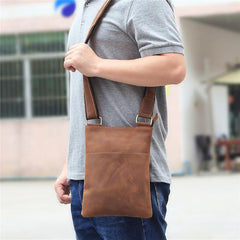 Vintage Brown Leather Men's Small Vertical Side Bag Small Messenger Bag For Men - imessengerbags