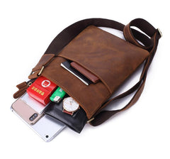 Vintage Brown Leather Men's Small Vertical Side Bag Small Messenger Bag For Men - imessengerbags