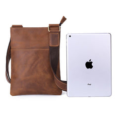 Vintage Brown Leather Men's Small Vertical Side Bag Small Messenger Bag For Men - imessengerbags