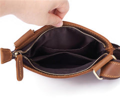 Vintage Brown Leather Men's Small Vertical Side Bag Small Messenger Bag For Men - imessengerbags