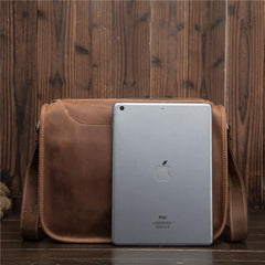 Vintage Brown Leather Men's Side Bag Coffee Courier Bag Shoulder Bag For Men - imessengerbags