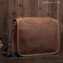 Vintage Brown Leather Men's Side Bag Coffee Courier Bag Shoulder Bag For Men
