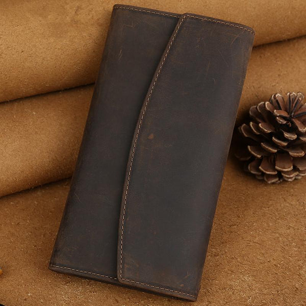 Cool Leather Wallet Men's Trifold Long Wallet Vintage Long Wallet For Men - imessengerbags