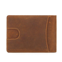 Vintage Brown Leather Men's Slim Small Bifold Wallet Front Pocket billfold Wallet For Men - imessengerbags