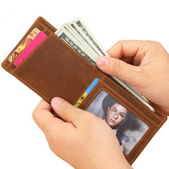 Vintage Brown Leather Men's Slim Small Bifold Wallet Front Pocket billfold Wallet For Men - imessengerbags