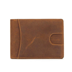 Vintage Brown Leather Men's Slim Small Bifold Wallet Front Pocket billfold Wallet For Men - imessengerbags