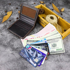 Vintage Leather Men's Bifold Small Wallet Front Pocket Wallet billfold Wallet For Men - imessengerbags