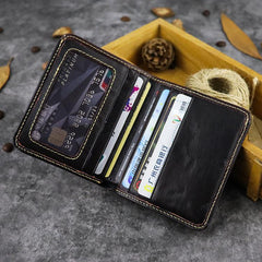 Vintage Leather Men's Bifold Small Wallet Front Pocket Wallet billfold Wallet For Men - imessengerbags