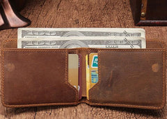 Simple Vintage Mens Leather Small Wallet Bifold billfold Wallet for Men - imessengerbags