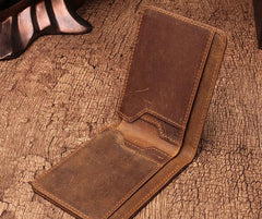 Simple Vintage Mens Leather Small Wallet Bifold billfold Wallet for Men - imessengerbags