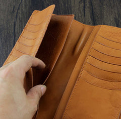 Badass Brown Leather Men's Trifold Biker Wallet Biker Chain Wallet Long Wallet with Chain For Men - imessengerbags