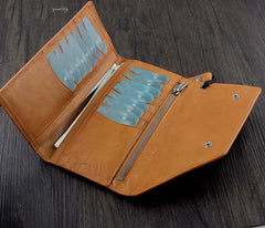 Badass Brown Leather Men's Trifold Biker Wallet Biker Chain Wallet Long Wallet with Chain For Men - imessengerbags