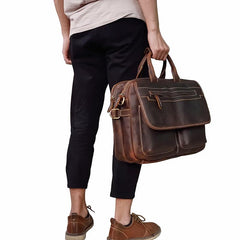 Vintage Leather Briefcase Handbag 14inch Laptop Bag Business Bag Shoulder Bags For Men - imessengerbags