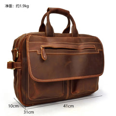 Vintage Leather Briefcase Handbag 14inch Laptop Bag Business Bag Shoulder Bags For Men - imessengerbags