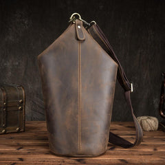 Cool Mens Leather Barrel Chest Bags Bucket Sling Bag One Shoulder Backpack For Men