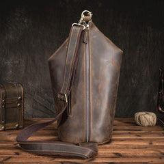 Cool Mens Leather Barrel Chest Bags Bucket Sling Bag One Shoulder Backpack For Men