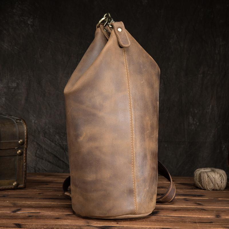 Cool Brown Mens Leather Chest Bags Sling Bag One Shoulder Backpack For