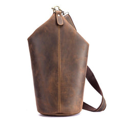 Cool Mens Leather Barrel Chest Bags Bucket Sling Bag One Shoulder Backpack For Men