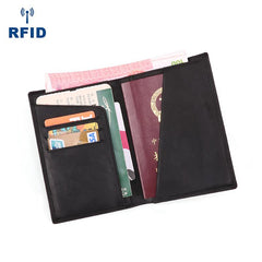 Slim Black RFID Men's Leather Bifold Dark Brown Passport Wallet Travel Wallet Ticket Wallet For Men
